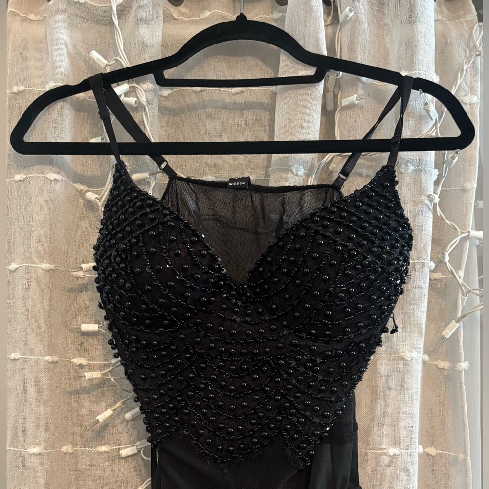 WINDSOR Black Beaded Bodysuit